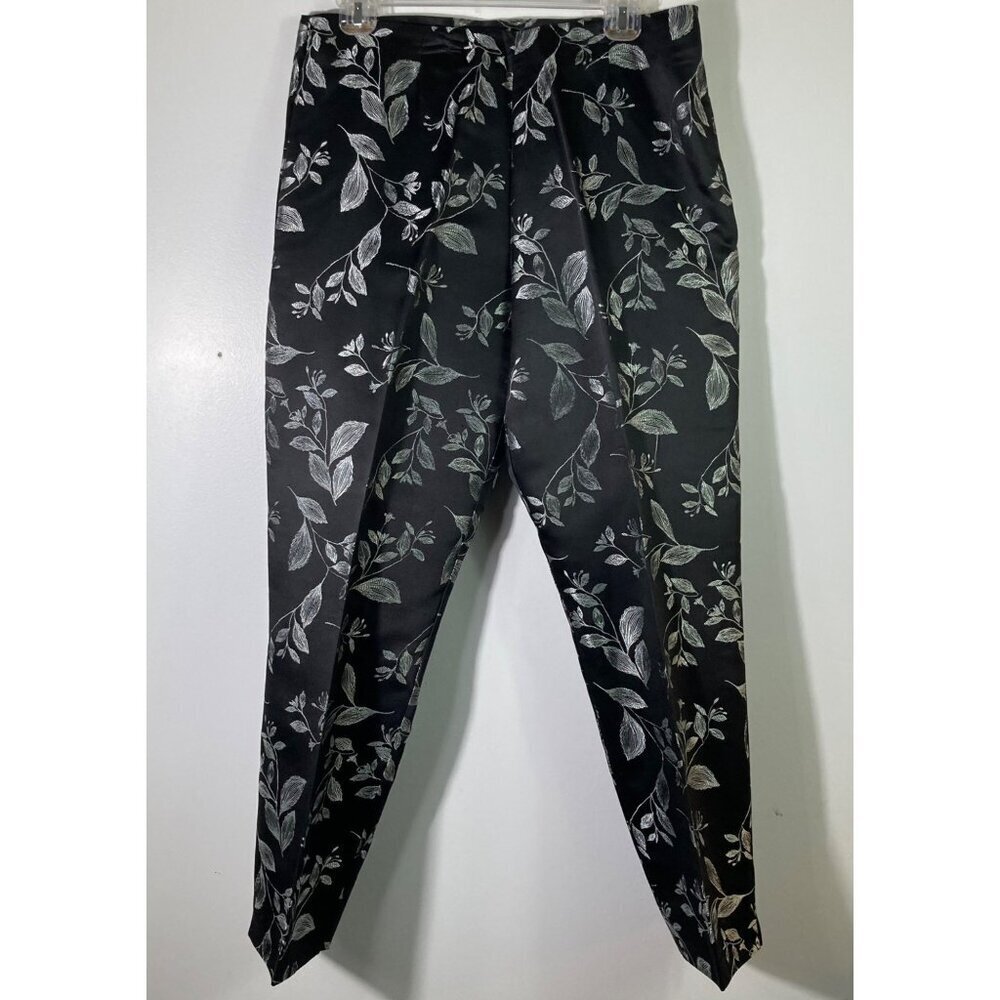 Womens Sigrid Olsen Rayon Silk Parisian Pants Black Silver Florals 12